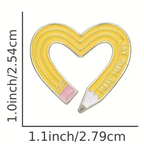 "Make more art" Pencil heart brooch /enamel pin - Picture 4 of 5